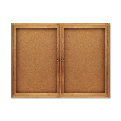 Quartet 364 Indoor 2 Door 4 ft. x 3 ft. Oak Frame Enclosed Cork Bulletin Board