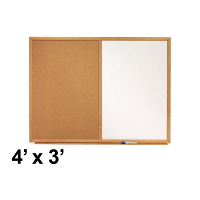 Quartet 4' x 3' Oak Finish Frame Tackboard and Melamine Combination Whiteboard