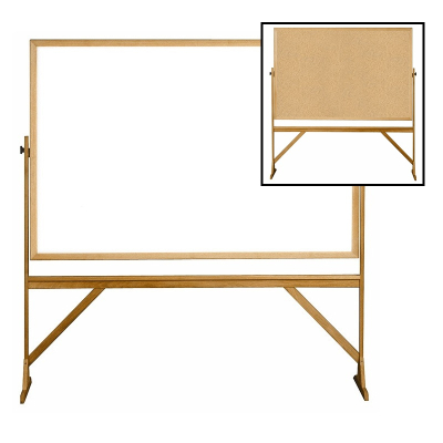 Ghent Dry Erase and Natural Cork 6' x 4' Wood Frame Reversible Whiteboard Stand