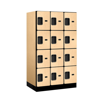 Salsbury 34000 Series 12" Wide Four Tier 5' High Designer Wood Lockers Shown in Maple, Side Panels Sold Separately