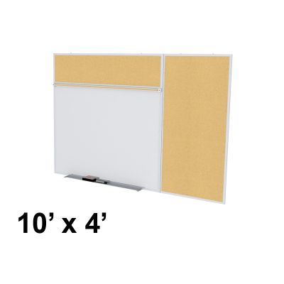 Ghent SPC410B-K Style-B 10 ft. x 4 ft. Natural Cork Tackboard and Porcelain Magnetic Combination Whiteboard