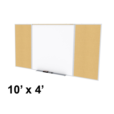 Ghent SPC410D-K Style-D 10 ft. x 4 ft. Natural Cork Tackboard and Porcelain Magnetic Combination Whiteboard