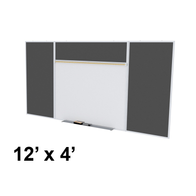 Ghent SPC412E-ATR Style-E 12 ft. x 4 ft. Recycled Rubber Tackboard and Porcelain Magnetic Combination Whiteboard (Shown in Black)