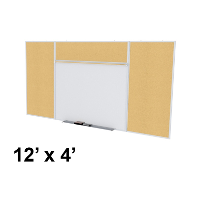 Ghent SPC412E-K Style-E 12 ft. x 4 ft. Natural Cork Tackboard and Porcelain Magnetic Combination Whiteboard
