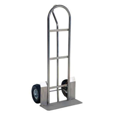 Vestil SPHT Single "P" Handle 500-600 lb Load 13.75" Nose Stainless Steel Hand Trucks (Shown with Pneumatic Wheels / 22" W x 7.5" D Nose Plate)