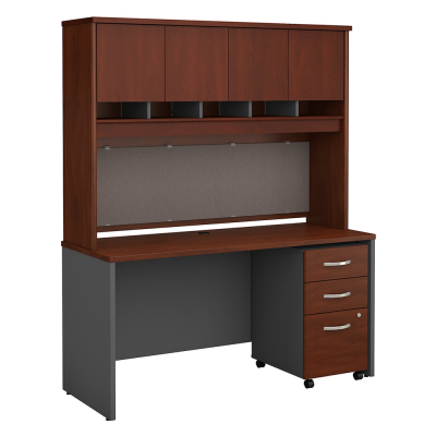 BBF Series C 60" W Office Desk Set with Mobile Pedestal (Shown in Hansen Cherry)