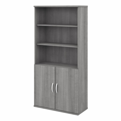Bush Furniture Studio C 5-Shelf Bookcase with Doors (Show in Platinum Gray)