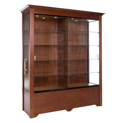 Tecno Rectangular Display Case with Divider 64.5" W x 20.5" D x 75.25" H (Shown in Sienna Cherry with Black Frame)