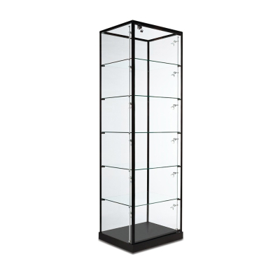 Tecno Rectangular Glass Top Tower Display Case 24" W x 18.5" D x 75" H (Shown in Black)