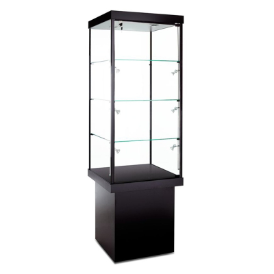 Tecno Square Pedestal Tower Display Case 24" W x 24" D x 79.5" H (Shown in Black with Black Frame)