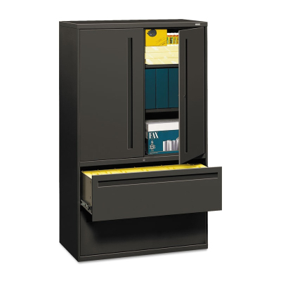 HON Brigade 795LSS 2-Drawer 42" Wide Lateral File Cabinet with Storage Cabinet, Letter & Legal Size, Charcoal