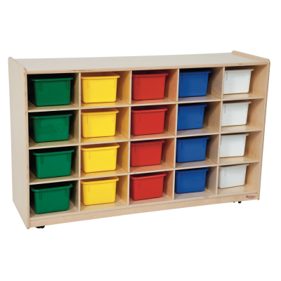 Wood Designs 20-Cubby Classroom Storage Unit with Assorted Trays, Birch, 30" H x 48" W x 15" D