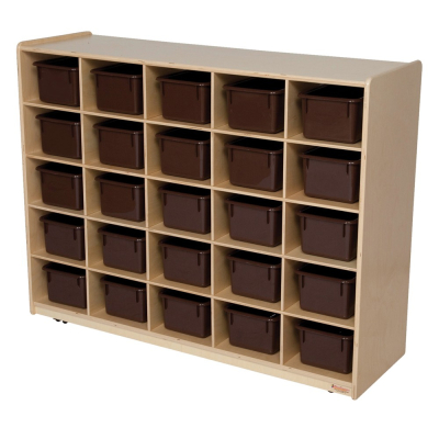 Wood Designs Childrens Classroom 30-Cubby Storage Unit with Brown Trays