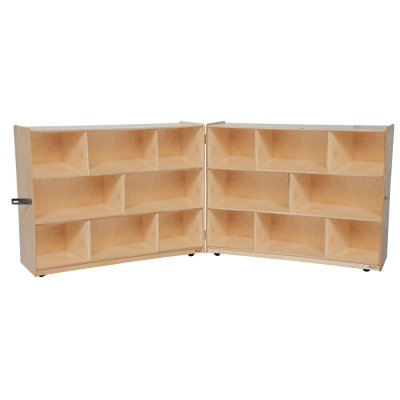 Wood Designs Mobile 16-Space Classroom Storage Unit, Folding, Birch, 38" H x 96" W