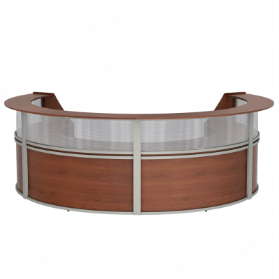 Linea Italia 142" W Curved 4-Section Office Reception Desk with Clear Acrylic Panel (Shown in Cherry)