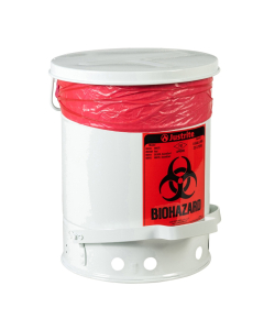 Justrite 6 Gallon Biohazard Waste Safety Can, Foot-Operated, White
