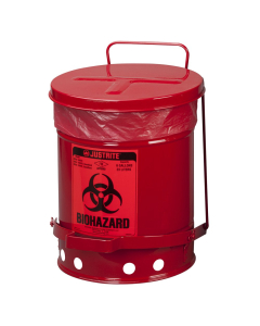Justrite Foot-Operated 6 Gallon Biohazard Waste Safety Can, Red