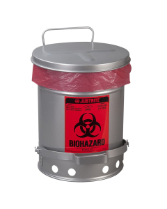Justrite 05914 Foot-Operated Soundgard 6 Gallon Biohazard Waste Safety Can, Silver