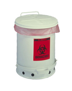 Justrite 05915 Foot-Operated Soundgard 6 Gallon Biohazard Waste Safety Can, White