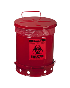Justrite Foot-Operated 10 Gallon Biohazard Waste Safety Can, Red