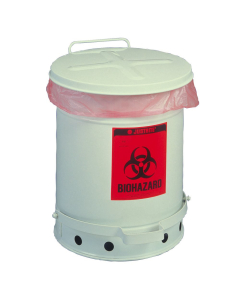 Justrite 05935 Foot-Operated Soundgard 10 Gallon Biohazard Waste Safety Can, White
