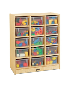 Jonti-Craft 15 Cubbie-Tray Mobile Classroom Storage Unit with Clear Trays