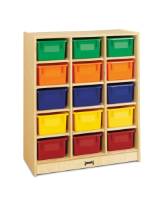 Jonti-Craft 15 Cubbie-Tray Mobile Classroom Storage Unit with Colored Trays