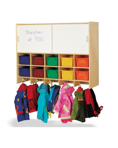 Jonti-Craft 10-Section Wall Mount Cubbie Coat Locker with Storage, Colored Trays