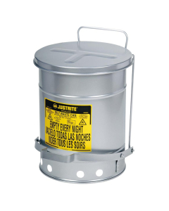 Justrite 09104 Foot-Operated Soundgard 6 Gallon Oily Waste Safety Can, Silver
