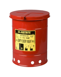 Justrite 09110 Hand-Operated 6 Gallon Oily Waste Safety Can, Red