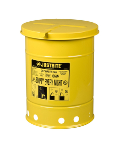 Justrite 09111 Hand-Operated 6 Gallon Oily Waste Safety Can, Yellow