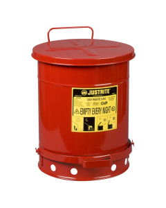 Justrite 09300 Foot-Operated 10 Gallon Oily Waste Safety Can, Red