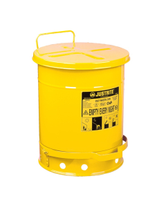 Justrite 09501 Foot-Operated Self-Closing Cover 14 Gallon Oily Waste Safety Can, Yellow (10 gallon model shown)