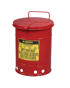 Justrite 09310 Hand-Operated 10 Gallon Oily Waste Safety Can, Red