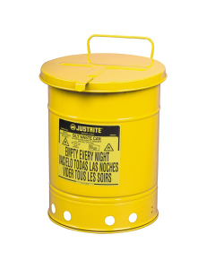 Justrite 09311 Hand-Operated 10 Gallon Oily Waste Safety Can, Yellow