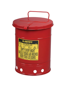 Justrite 09510 Hand-Operated 14 Gallon Oily Waste Safety Can, Red
