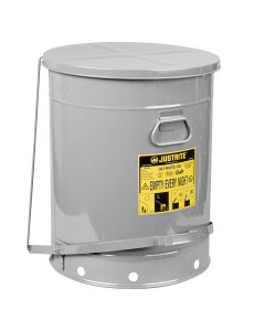Justrite 09704 Foot-Operated Soundgard 21 Gallon Oily Waste Safety Can, Silver