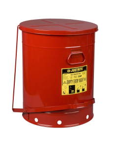 Justrite 09708 Foot-Operated Self-Closing Soundgard Cover 21 Gallon Oily Waste Safety Can, Red