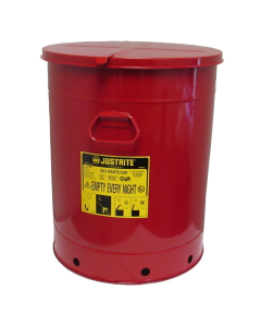 Justrite 09710 Hand-Operated 21 Gallon Oily Waste Safety Can, Red