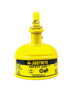 Justrite 10011 Type I 1 Pint Trigger Handle Steel Safety Can, Yellow