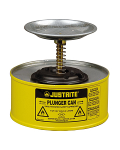 Justrite 10118 Steel 1 Quart Plunger Dispensing Safety Can, Yellow