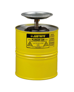 Justrite 10318 Steel 1 Gallon Plunger Dispensing Safety Can, Yellow