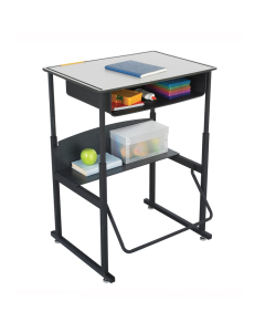 Safco AlphaBetter 1204GR 28" x 20" Premium Height Adjustable Stand-Up Book Box Student Desk (example of use)
