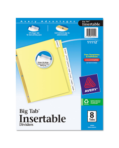 Avery WorkSaver Big Clear 8-Tab 8-1/2" x 11" Insertable Dividers, Buff, 1 Set