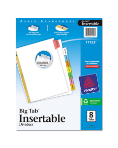 Avery WorkSaver Big Multicolor 8-Tab 8-1/2" x 11" Insertable Dividers, White, 1 Set