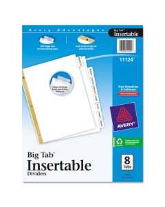 Avery WorkSaver Big Clear 8-Tab 8-1/2" x 11" Insertable Dividers, White, 1 Set