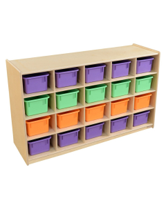 Wood Designs Childrens Classroom 20-Cubby Storage Unit with Assorted Pastel Trays, Birch