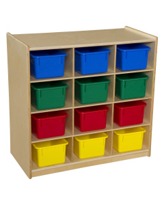 Wood Designs Childrens Classroom 12-Cubby Storage Unit with Trays, 30" H x 30" W x 15" D  (Shown with Assorted Trays)