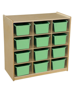 Wood Designs Childrens Classroom Storage 12-Cubby with Trays, 30" H x 30" W x 15" D (Shown in Green)