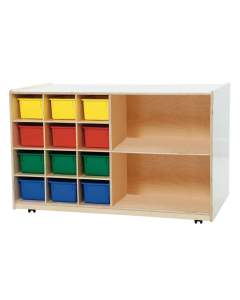 Wood Designs Double-Sided Mobile Classroom Storage with 12 Cubbie Trays (Shown with Assorted Trays)